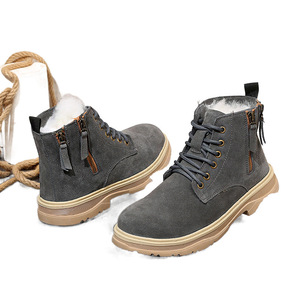 Bottes de neige pour femmes, gris bleu, talon moyen, doublure en laine chaude, bottes d'hiver pour l'extérieur, lacets avant, couleur unie, DABO1, style européen - Product Image 4
