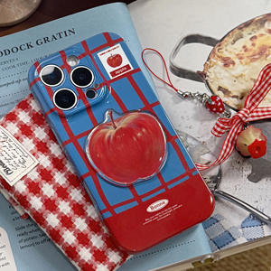 Funda protectora de teléfono a prueba de golpes a cuadros con contraste azul y rojo para <span class=keywords><strong>iPhone</strong></span> 16 15 14 13 Pro con cordón portátil con correa corta - Product Image 3