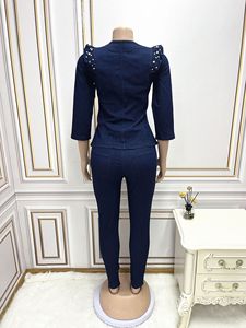 Nuevo Conjunto de Dos Piezas de Moda para Mujer, <span class=keywords><strong>Talla</strong></span> <span class=keywords><strong>Grande</strong></span>, <span class=keywords><strong>Chaqueta</strong></span> y Pantalones Vaqueros con Cuentas - Product Image 5