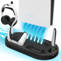 Support de Rangement et de Charge Multifonction pour Manette PS5 avec Refroidisseur, Crochet pour Casque et Communication Filaire en Plastique