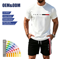 Ensemble T-shirt et short en polyester pour homme, motif ligne Paris blanc et noir, nouvelle collection 2026, idéal pour les vacances décontractées à la plage - Vente en gros