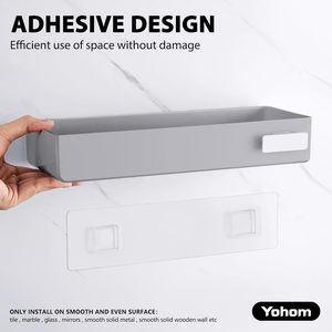YOHOM moderno gris baño Caddy organizador adhesivo pared azulejo Stick <span class=keywords><strong>ducha</strong></span> Caddy estante flotante plástico champú titular esquina - Product Image 3