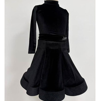 Robe de danse latine à manches longues pour filles, ensemble 2 pièces en velours, justaucorps et jupe, costume de danse latine, tenue de performance