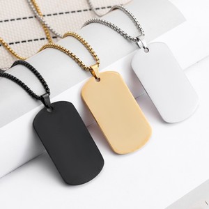 Collier pendentif en acier inoxydable lisse en forme de bouclier <span class=keywords><strong>pour</strong></span> accessoires de mode masculine, gravure laser de contenu photo - Product Image 2