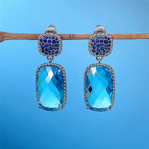 Orecchini Pendenti Lunghi di Lusso con Zirconi Quadrati Oversize, Imitazione Acquamarina, Gioielli da Donna - Product Image 5
