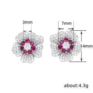Orecchini a perno in argento 925 a forma di fiore con rubino e diamante per donna, romantici per l'uso quotidiano - Product Image 6
