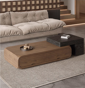 Tavolino da Caffè MYUZ Retrattile Quadrato con Contenitore, Stile Mid-Century Moderno, Colore <span class=keywords><strong>Noce</strong></span>, per Salotti di Piccoli Appartamenti - Product Image 1