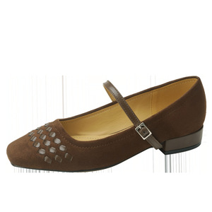 Zapatos Planos de Mujer Tipo Mary Jane en Gamuza Sintética Marrón, Punta Cuadrada, Correa con Hebilla, Transpirables, para Todas las Temporadas - Product Image 5