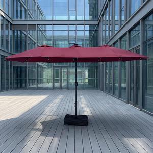 Modern <b>Extra</b> <b>Large</b> UV Protection Windproof Solar LED Patio Umbrella Outdoor <b>Parasol</b> Poolside Double Top Red Crank Handle - Product Image 4