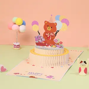 생일 축하 해요 팝업 곰 새해 복 많이 받으세요 선물 카드 낮은 볼륨 도매 인사말 카드 빛 3D 사용자 정의 인쇄