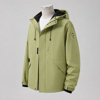 Veste coupe-vent unisexe à capuche enduite, coupe ample, manches à patchs tendance, fermeture éclair intégrale, légère, pour ville et extérieur, décontractée, personnalisable