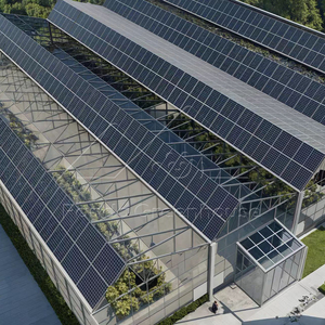 Grande serre multi-voûtes à panneaux solaires intégrés en verre, système d'alimentation hybride pour ferme commerciale de fruits, légumes et fleurs biologiques - Product Image 2