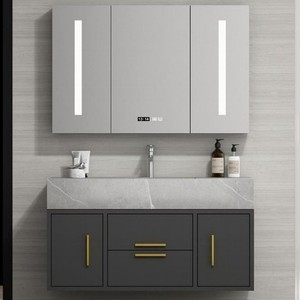Mueble de Baño Inteligente CR de 60 cm en Gris con Espejo LED y Lavabo de Cerámica Integrado - Product Image 4