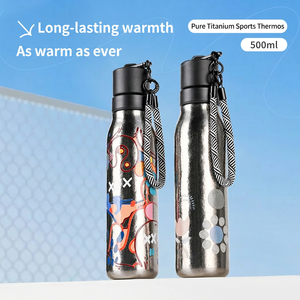 2026 Luxury 500ml Pure Titanium Water Bottle Wholesale Custom Logo Vacuum <b>Insulated</b> Flask Artistic Print Camping Cycling <b>Mug</b> - Product Image 4