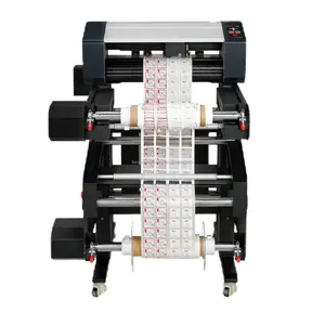 Roll to roll label cutter for printed label / automatic contour cutting function with full touch screen