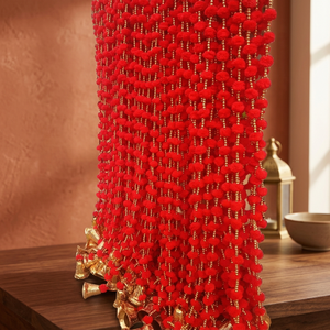 Artificial Orange Pom Pom Floral <b>Decorative</b> Garland With Acrylic Beads And Bell For Indoor <b>Decorative</b> Flower Display Supply - Product Image 4