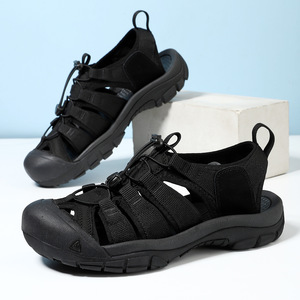 Sandales d'extérieur noires avec empeigne en textile respirant, semelle extérieure en caoutchouc, semelle intermédiaire en EVA, design à bout ouvert, tongs d'été pour hommes - Product Image 1