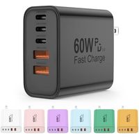 Chargeur mural de bureau 60W avec prise américaine, 5 ports USB-C, résistant au feu, écologique, charge rapide PD QC3.0 pour téléphones et écouteurs