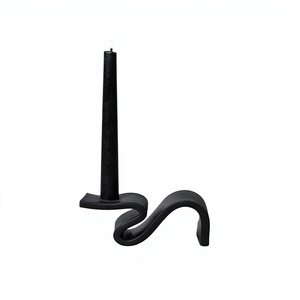 <b>Black</b> Abstract Design Tapered <b>Candlestick</b> <b>Holder</b> with Curved Base Tabletop Modern Interior Home Hotels Decor Candle Stand - Product Image 1