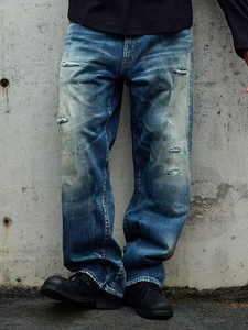 Vintage Washed <strong>Jeans</strong> <strong>Men</strong> <strong>Relaxed</strong> <strong>Fit</strong> Distressed Denim Pants Streetwear Style Ready Stock for Fast Shipping - Product Image 6