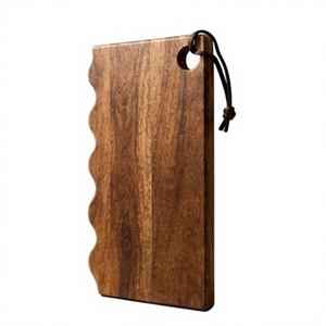 Planche à découper en bois de manguier à bords ondulés, plateau de service pour charcuterie avec boucle en cuir, vente en gros - Product Image 1