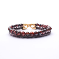 Bracelet ajustable unisexe GOLDIX en acier inoxydable avec breloques, perles de pierres précieuses mélangées, cuir exotique véritable, style chrétien, empilable