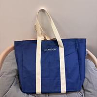 Bolsa de Compras Reutilizable Azul Ecológica Grande con Logotipo Personalizado, Cierre Interior con Cremallera, Patrón de Letras, Cuerda de Algodón