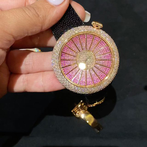 Montres colorées résistantes à l'eau avec cadran de 40 mm, mécanisme de conception ingénieux visible, bracelet en cuir, <span class=keywords><strong>lunette</strong></span> sertie de diamants, mécanique bon marché - Product Image 5