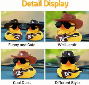 Vente Flash : Décorations de tableau de bord de voiture en forme de canard en caoutchouc avec guitare, pour canards cow-boy stylés avec chapeau, collier et lunettes de soleil - Product Image 5