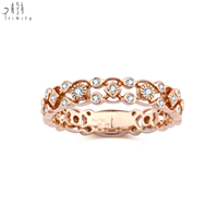 Joyería Fina de Moda para Bodas Vintage, Diseño Geométrico Clásico con Engaste Pavé, Oro Rosa Sólido de 18K, Diamante Natural Apilable