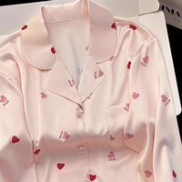 Ensemble de pyjamas en satin brodés réguliers de base personnalisés Pijamas de luxe en soie à imprimé cœur pour femmes vêtements de nuit pour femmes ensembles de pyjamas pour femmes