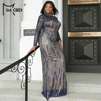 Robe de Soirée Longue Sirène à Paillettes Manches Longues Grande Taille Modeste pour Femme