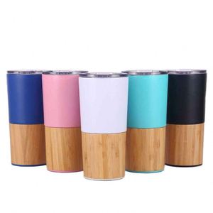 Gobelet moderne en acier inoxydable avec base en bambou, double paroi isolée sous vide, pour usage au bureau - Product Image 6
