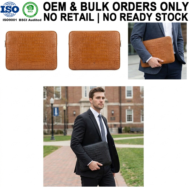 Manufacturer Custom Vintage Genuine Leather Laptop Sleeve High End Cowhide Computer Cases Stylish Alligator Notebook Cover