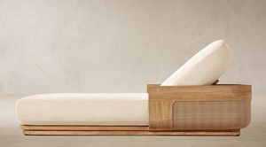 Chaise longue d'extérieur en teck personnalisée, côtés en rotin tressé, dossier réglable, tissu imperméable pour patio, piscine, jardin - Product Image 6