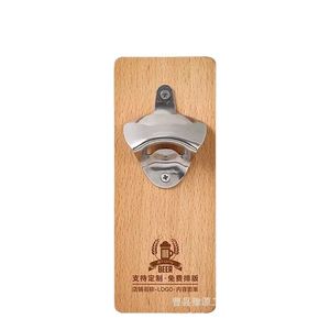 Solid Beech Wood Wall Mount <b>Beer</b> Opener Stainless Steel Laser Engraved Custom Logo - Product Image 5