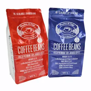 Wholesale Eco Friendly Resealable Private Label Flat Bottom Gusset 12oz One Way Valve Custom Printed Coffee Bag
