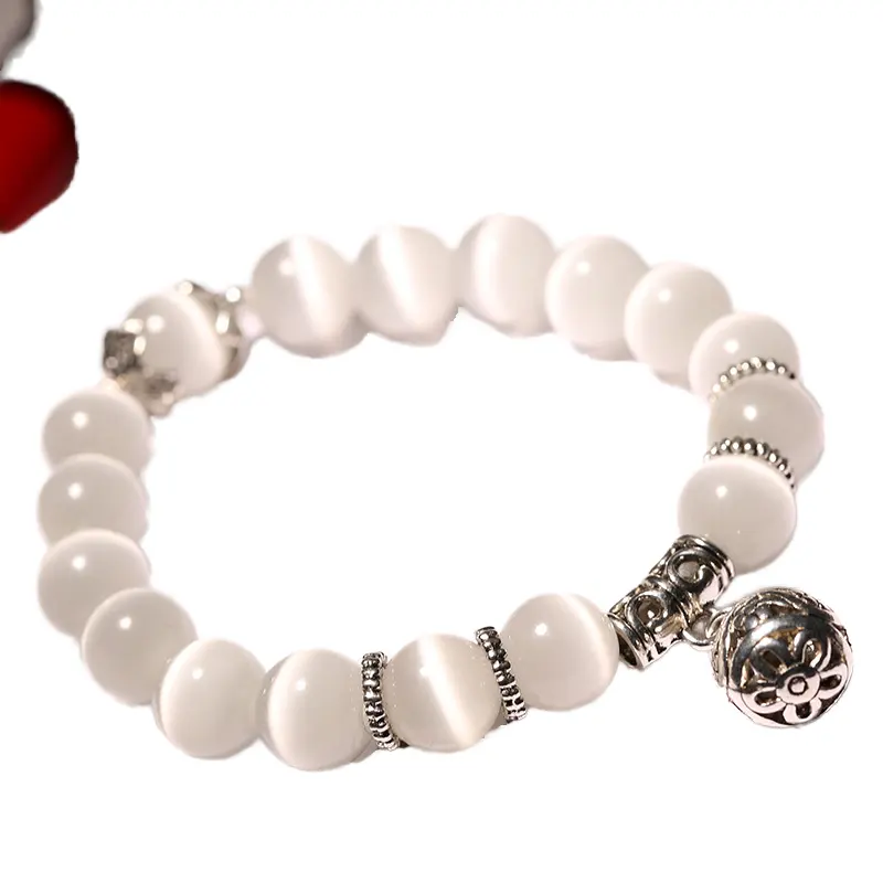 Hot Venda Das Mulheres 10mm Branco Natural Opala Buda Pulseira Pedra e Cristal Gemstone Jóias Acessório com Preços por Atacado