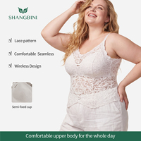 SHANGBINI Camisola de encaje completo con sujetador incorporado, talla grande, 2 en 1, romántica y suavizante, L-4XL