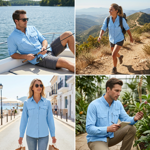 Camicia da Pesca Personalizzata per Uomo, <span class=keywords><strong>Blu</strong></span> Royal, Protezione UV SPF50, Asciugatura Rapida, Manica Lunga, con Tasche, per Attività all'Aperto - Product Image 3