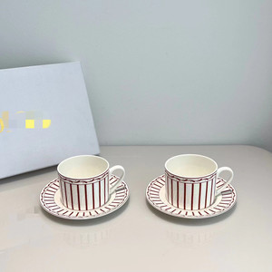 Simple Line Four Piece Bone China Coffee Cup and Plate <b>Set</b> 2 Cups and 2 Plates Afternoon <b>Tea</b> <b>Set</b> Gift - Product Image 3