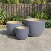 Macetas y jardineras de cerámica esmaltadas para interior, color gris brillante, suministros de jardín