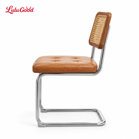 Chaise de salle à manger en rotin de style chinois avec pieds en métal et revêtement en lin pour chambre et salon, design moderne, durable