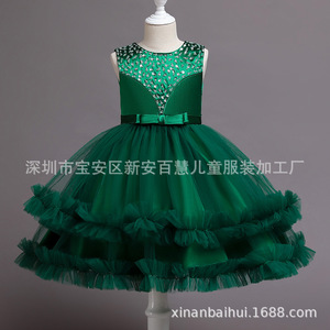Robe de bal en tulle vert pour enfants, col cœur, robe de princesse pour anniversaire, mariage, spectacle - Product Image 1