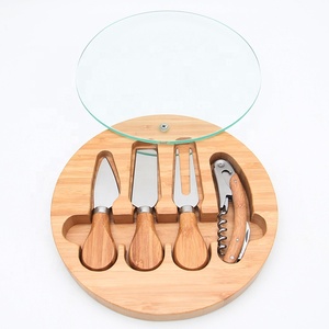 Tablero de corte de <span class=keywords><strong>cristal</strong></span> con herramientas de queso y vino conjunto caliente vender queso junta de Bambú - Product Image 2