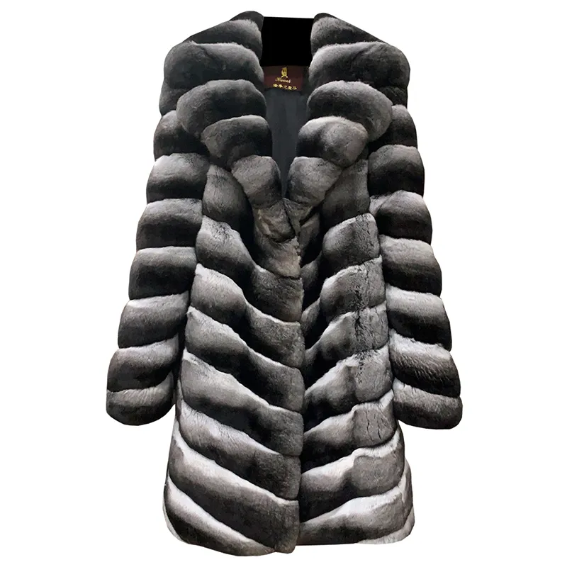 Mantel Bulu Mewah untuk Wanita, Jaket Panjang Chinchilla Asli Musim Dingin Ukuran Ekstra Besar