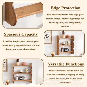 Solid Wood <b>Wall</b> <b>Mounted</b> <b>Shelf</b> 3 Tier Durable Storage Rack For Kitchen Living Room Decorative Use - Product Image 4