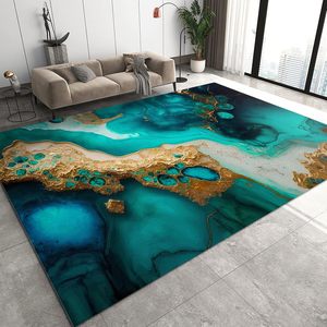 Alfombra de Mármol Turquesa con Relieve Dorado, Impresión Personalizada, Textura Suave y Duradera, Decoración para Sala de Estar, Dormitorio, Material PP, MOQ 1 - Product Image 1