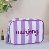 Sac de rangement élégant brodé pour tuiles de Mahjong américain – Étui portable zippé pour le voyage et les soirées