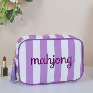 Sac de rangement élégant brodé pour tuiles de Mahjong américain – Étui portable zippé pour le voyage et les soirées - Product Image 5